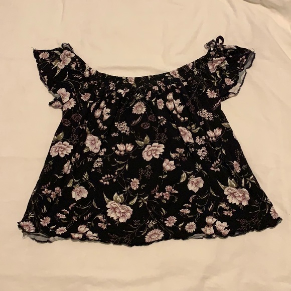 Black floral off the shoulder crop top - Picture 1 of 1